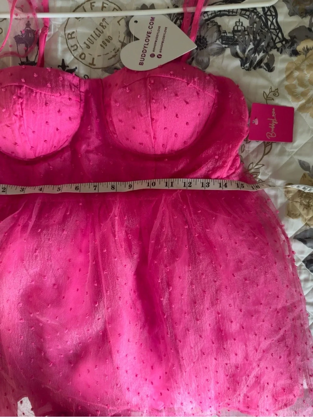 NWT BuddyLove Vixen Hot Pink Swiss Dot Bustier Mini Dress L